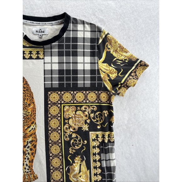 Rise As 1ne RS1NE T Shirt Mens M Multicolor Casual Gold Plaid Leopard Print - Picture 5 of 14